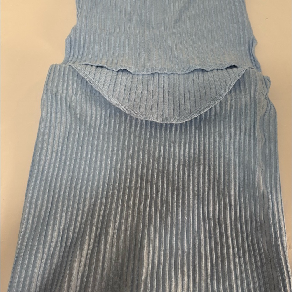 Light Blue Ribbed Knit Skirt